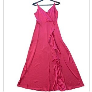 Cocktail Elegant Hot Pink Silky Maxi Dress with side slit